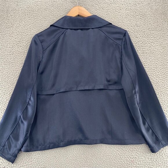 Chicos Jacket Womens 2 US Large Petite Navy Satin Double Breasted Washer Pocket - Picture 3 of 10